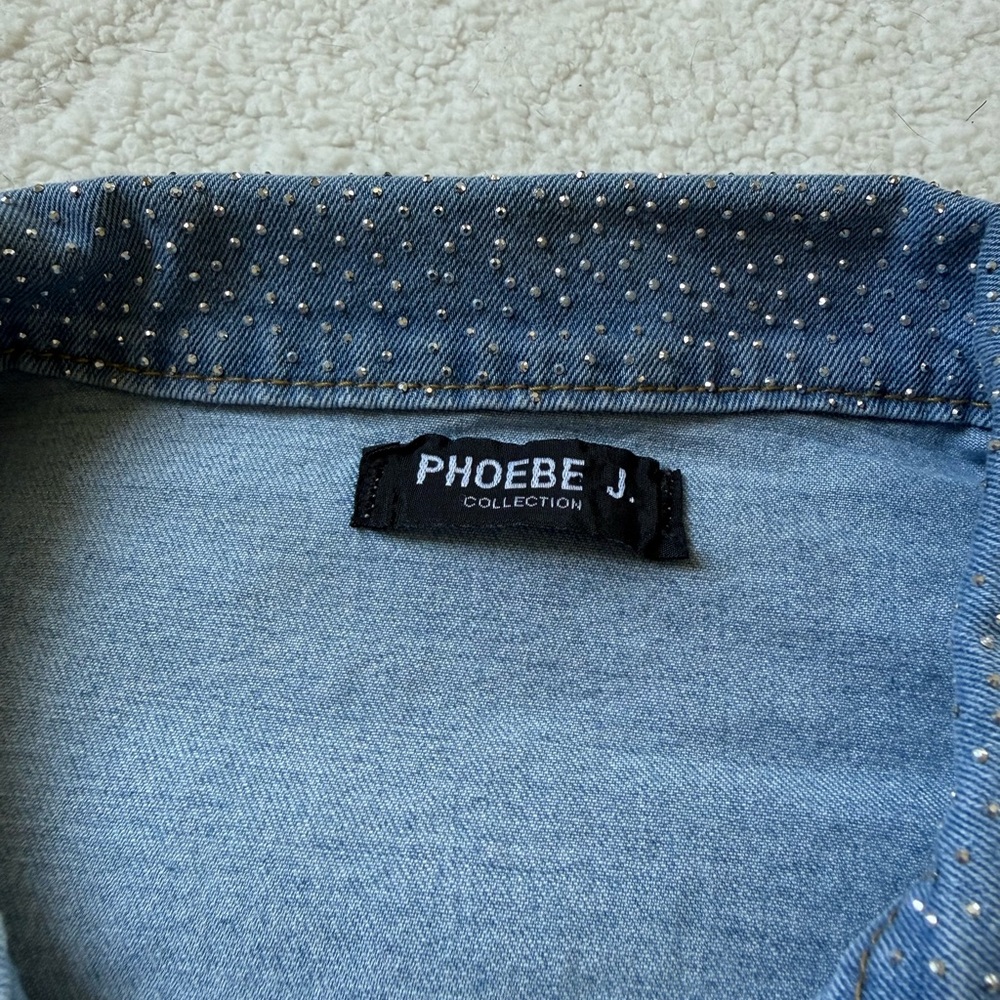 Phoebe J. Collection Rhinestone Bedazzled Blue Denim Jacket Sparkle Bridal Bride - Picture 8 of 16